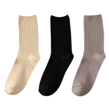 Load image into Gallery viewer, Calcetines de algodón acanalados de 3 pares para mujer - Ozerty