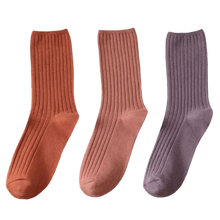 Load image into Gallery viewer, 3 Pairs Women's Ribbed Cotton Socks