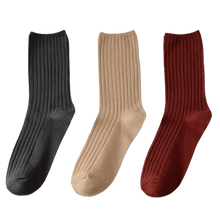 Load image into Gallery viewer, 3 Pairs Women's Ribbed Cotton Socks