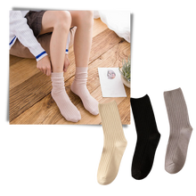 Load image into Gallery viewer, Calcetines de algodón acanalados de 3 pares para mujer - Ozerty