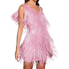 Cargar imagen en el visor de la galería, Vestido de lentejuelas con cuello de pico
-Rosa/SRosa/MRosa/LRosa/XLRosa/XXLRosa/3XL - Ozerty